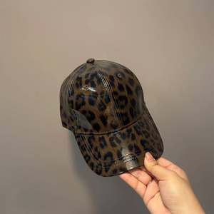 Leopard Print Genuine Leather Baseball <b>Cap</b> Adjustable 6-Panel Fashion <b>Hat</b> Unisex Spring Summer Casual Style - Product Image 3
