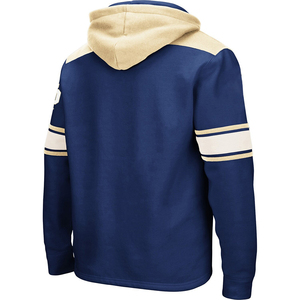 Sudadera con Capucha Azul Marino para Hombre con Rayas Crema y Cordones Delanteros, Estilo Béisbol, Manga Larga, con Bolsillos - Product Image 3