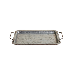 Plateau de service rectangulaire en métal poli avec bord festonné orné, finition miroir argentée élégante, plateau pour servir les aliments et les boissons - Product Image 5
