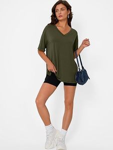 Camiseta Holgada con Cuello en V, Tela Elástica Transpirable, Túnica para Entrenamiento, Gimnasio, Uso Casual y en Casa - Product Image 5