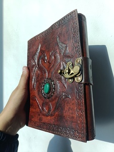 Double Dragon Vintage Handmade Leather Notebook Journal Stone C <b>Lock</b> 5x7 Inches Hardcover 200 Pages Stylish Gift for Students - Product Image 3