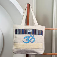 Sac fourre-tout en chanvre de grande capacité écologique avec signe OM brodé sac à bandoulière ethnique fait à la main pour femmes sacs à provisions réutilisables