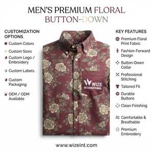 Chemise décontractée à manches longues pour homme WIZE INTERNATIONAL, imprimé floral, col boutonné, manches longues, style printemps - Product Image 6