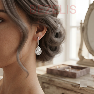 ต่างหูเพชรทรงลูกแพร์แบบห่วงประดับเพชรซิคอนด้านข้าง ดีไซน์หรูหรา - Product Image 5