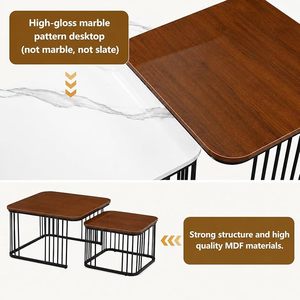 Set of 2 Modern Nesting Coffee Tables with Wooden Top and Black Metal <b>Frame</b> <b>Square</b> Living Room Side Table - Product Image 6