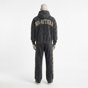 Conjunto de Sudadera con Capucha y Pantalones Jogger para Hombre, Lavado Ácido, Negro, Algodón y Felpa, Estilo Urbano, Talla Grande, OEM, Venta al Por Mayor - Product Image 3