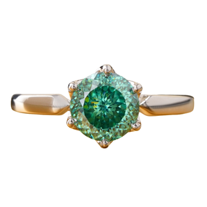2.00 CT Fancy Green Portuguese Cut Lab Grown Diamond <b>Ring</b> with Prong Setting in 14K <b>Gold</b> <b>Cocktail</b> Statement - Product Image 1