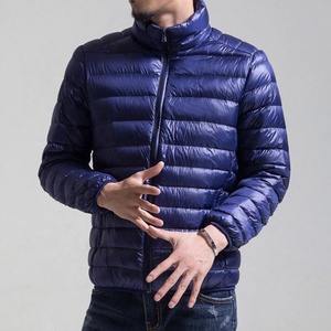 <b>Men's</b> Black Lightweight Puffer Jacket Stand Collar Zipper Closure Windproof Casual Winter Wear With Storage <b>Pouch</b> - Product Image 3