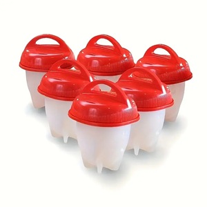 6 pcs <b>Silicone</b> Egg Poacher Non Stick Steam Egg Cooker Red Reusable Boiling Mold for Breakfast Kitchen - Product Image 5