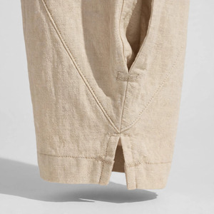 Pantalon Oxford en coton bleu pour homme, coupe droite, taille mi-haute, fermeture boutonnée, décontracté, léger, respirant, poches latérales, idéal pour l'été - Product Image 4