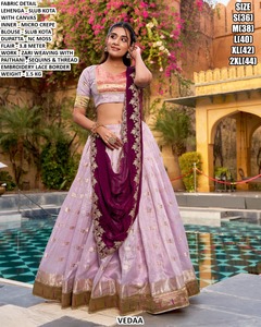 Lehenga Choli Tradicional Largo Hasta el Suelo para Mujer, Modelo Elan Red Royale, para Fiestas - Product Image 4