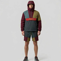Conjunto Deportivo ALEEN para Hombre con Capucha y Bloques de Color, Impermeable, para Invierno, con Cremallera Completa en las Mangas y Pantalones Cortos con Bolsillos Laterales