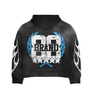 Ensemble sweat-shirt et pantalon de survêtement évasé personnalisé pour homme, style streetwear, avec impression 3D en relief, effet délavé et décoloré par le soleil - Product Image 3
