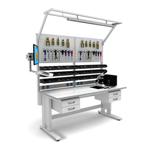 Bureau d'assemblage de 1,8 m (L1800xP750mm) IE.36.11.18.07 Banc de travail Métal Électricien Durable Hauteur Réglable, Tiroirs - Product Image 1