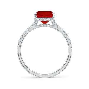 Bague de fiançailles en or massif 14 carats avec rubis taille coussin et double halo caché, faite à la main, bijoux fins personnalisés pour mariage - Product Image 2