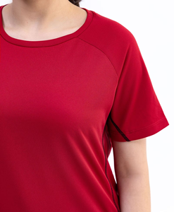 Camiseta de Poliéster de Secado Rápido para Mujer, Color Rojo Sólido, Cuello Redondo, Manga Corta, Estilo Casual, Primavera Verano, Corte Regular - Product Image 6
