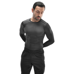 Mens <b>Long</b> <b>Sleeve</b> <b>Compression</b> <b>Shirt</b> Textured Crew Neck Quick Dry Muscle Fit Rash Guard Custom Logo OEM Wholesale Supplier Factory - Product Image 1