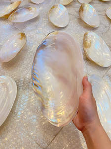 Oval Vanity <b>Mirror</b> with <b>Plastic</b> Frame Pearl Trim Coastal Design Eco-Friendly Decorative Tabletop Accessory - Product Image 5