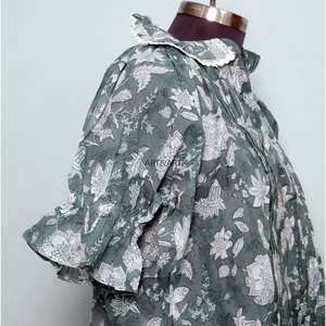 Vestidos Casuales de Oficina de Verano Coreanos 100% Algodón para Mujer, Manga 3/4, Cuello Redondo, Estampado Floral, Estilo Dulce Vintage, Ecológico - Product Image 5