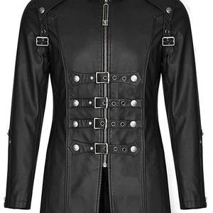 Mens <b>Gothic</b> Black Faux Leather Trench Coat Long Steampunk Buckle <b>Jacket</b> Cosplay OEM ODM - Product Image 5
