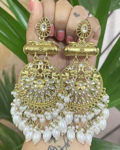 Indian Traditional Handmade Gold Plated Alloy Flower Shape Drop Earrings Imitation Pearl Crystal Rhinestone Trendy Women's - Product Image 1