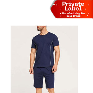 Ensemble short gaufré uni pour homme, vente en gros d'usine, tenue personnalisée avec logo, ensemble short côtelé tricoté pour homme, design personnalisé, basique d'été 2 - Product Image 1