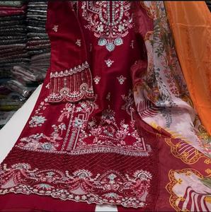Embroidered Pure Lawn Cotton Indian Pakistani <b>Women</b> Wear Straight <b>Kurta</b> Salwar Kameez Muslim Dress Summer Collection - Product Image 5