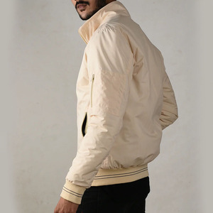 Chaqueta Bomber Beige para Hombre, Color Sólido, Cierre de Cremallera, Estilo Casual, Exterior de Poliéster, Corte Regular, para Otoño - Product Image 6
