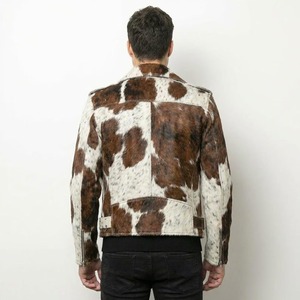 Unisex Cowhide Leather Biker <b>Jacket</b> Brown White Moto Coat with Belt and Zipper Front Pocket <b>Winter</b> Wear <b>Waterproof</b> - Product Image 4