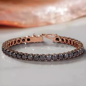 Black Diamonds Tennis <b>Bracelet</b> Yellow White Gold Freshwater Pearl for Certified Unisex Made Stainless Steel for Weddings - Product Image 3