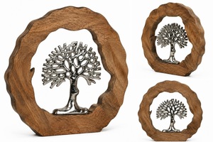 Escultura de Árbol de Metal Rústico sobre Base de Madera para Decoración de Mesa, Arte para Sala de Estar, Artesanía en Madera Hecha a Mano, Diseño de Follaje - Product Image 2