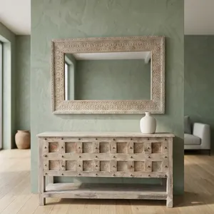 Mesa Consola Vintage de Madera Maciza con Caja de Almacenamiento y Zapatero Metálico, Mueble Rústico para Entrada o Sala de Estar - Product Image 6