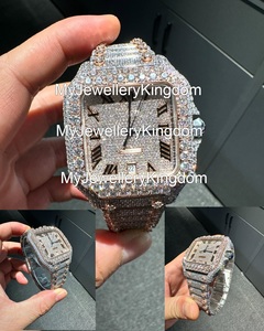 Montre Moissanite carrée en acier inoxydable avec cadran en verre, résistance à l'eau 10 bars, entièrement sertie de moissanites, montre de luxe pour hommes et femmes - Product Image 5