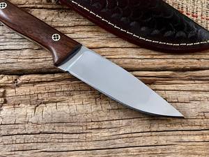 Couteau à Découper Personnalisé en Acier Inoxydable EDC à Lame Fixe, Manche en Bois, Étui en Cuir, OEM, Couteau Utilitaire de Chasse et de Camping à Lame Pleine - Product Image 4