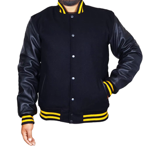Veste universitaire personnalisée à capuche avec manches en cuir noir et corps en laine, imperméable, pour jeunes, style streetwear universitaire - Product Image 2