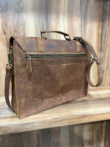 Maletín de Cuero Genuino Vintage para Hombre |   Bolso bandolera para portátil de cuero hecho a mano |   Maletín de Negocios para Oficina |   Logotipo Personalizado OEM OD - Product Image 4