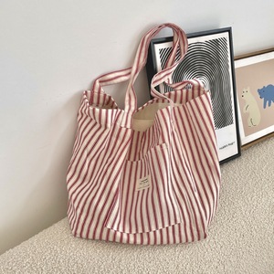 Fashionable Versatile Striped <b>Canvas</b> <b>Bag</b> <b>Large</b> Capacity Lightweight Women's Shopping Shoulder <b>Bag</b> - Product Image 5