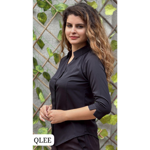 Chemisier de bureau vintage uni en modal pour femme, col roulé, boutonné, lavable, de haute qualité, tenue de travail formelle, teinture unie - Product Image 4