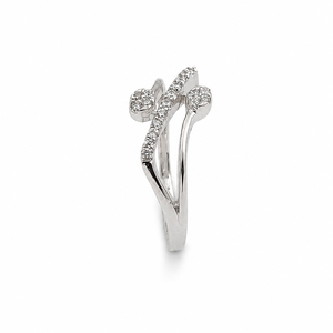 925 Sterling Silver Womens <b>Open</b> Wave <b>Ring</b> with Cubic Zirconia Pave and Cluster Accents Modern Minimalist Design High Polish Fini - Product Image 3