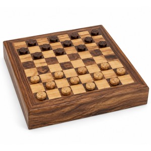 Acacia Wood Rectangle Checkers & <b>Draughts</b> <b>Set</b>-Handcrafted Eco-Friendly Board Game with Mid Century Modern Design - Product Image 1