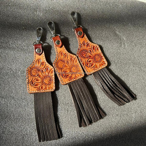 Nuevos llaveros de borla encantadores bonitos de cuero genuino hechos a mano de Color genuino, gran oferta, llaveros florales modernos de estilo occidental - Product Image 3