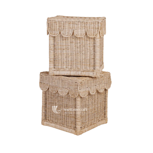 Handwoven Rattan <b>Storage</b> Basket with Scalloped Lid Woven Organizer <b>Bin</b> for Home Bedroom Nursery - Product Image 3