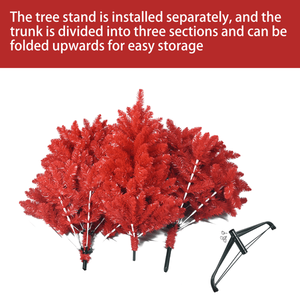 Albero di Natale in PVC Rosso Puro da 120 cm, 456 Rami Pieghevoli per Facile Montaggio, Base in Metallo Stabile, Decorazione Natalizia Realistica e Imponente - Product Image 6