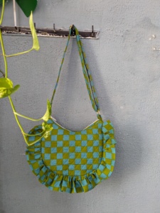 Sac à bandoulière vintage en coton fait main à carreaux géométriques, style bohème japonais, avec fermeture éclair, pour femme - Product Image 4