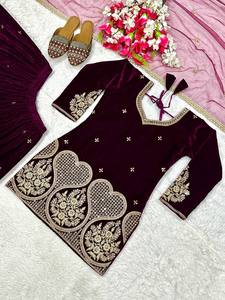 Premium Velvet Sharara Suit Set with Heavy Multi Needle Sequins Embroidery Designer Palazzo and Butterfly <b>Net</b> Dupatta - Product Image 6