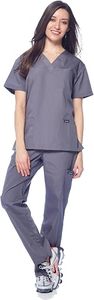 Conjunto de Uniforme Médico DARAS para Mujer, Color Gris, Cuello en V, Manga Corta, Pantalones con Bolsillos, para Profesionales Médicos - Product Image 3