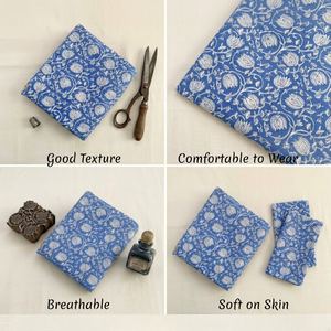 Tela de Algodón Premium con Estampado a Mano en Azul Índigo |   Tinte Vegetal Orgánico, Material Artesanal Floral para Prendas y Decoración del Hogar - Product Image 5