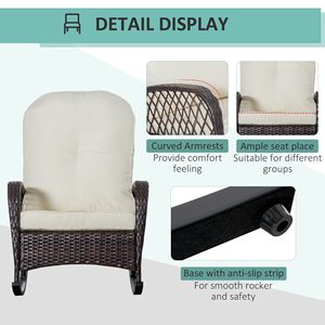 Sedia a dondolo da esterno in vimini bianco crema con seduta ampia e cuscino spesso in poliestere, pieghevole per patio - Product Image 6
