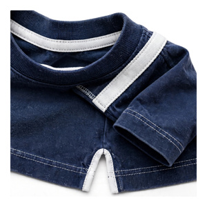 T-shirt pour homme bleu foncé et blanc à manches raglan, col rond, décontracté, couleur unie, tricoté, coupe oversize, écologique, 320g, 100% coton - Product Image 6