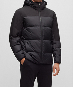 Men's Black Hooded Puffer Jacket Minimalist Warm Quilted Winter Zip Up Casual <b>Coat</b> - Product Image 6